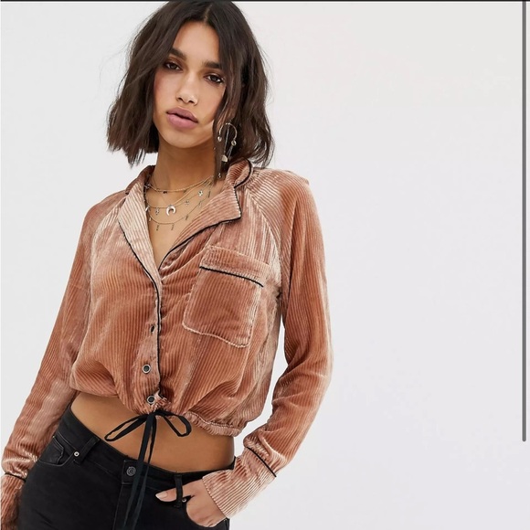 Free People Aspen Nights Velvet Cropped Button Up Size Small - Picture 8 of 15